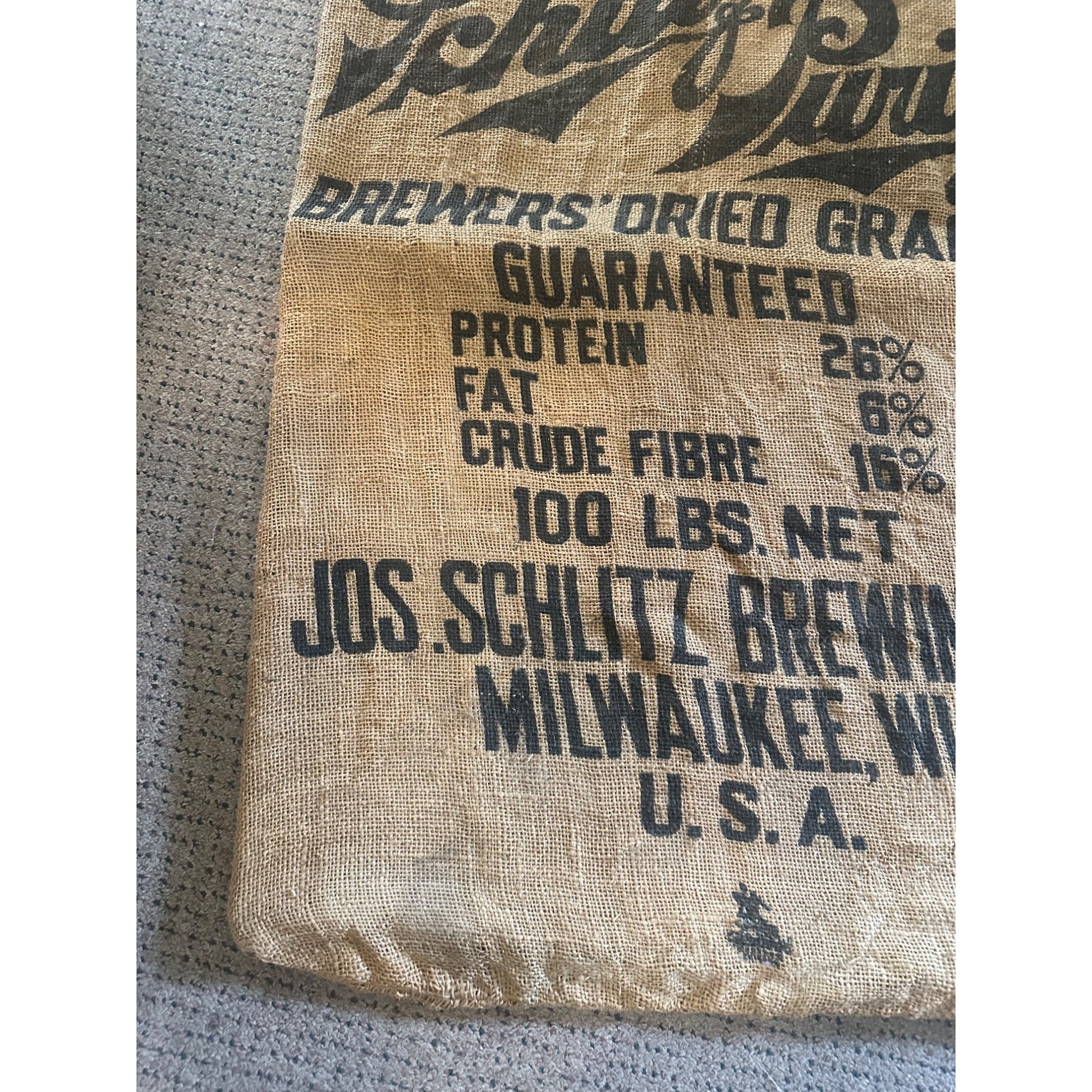 Rare Vintage Schlitz Beer Malt Purity Grains Burlap 100lb Grain Bag Milwaukee