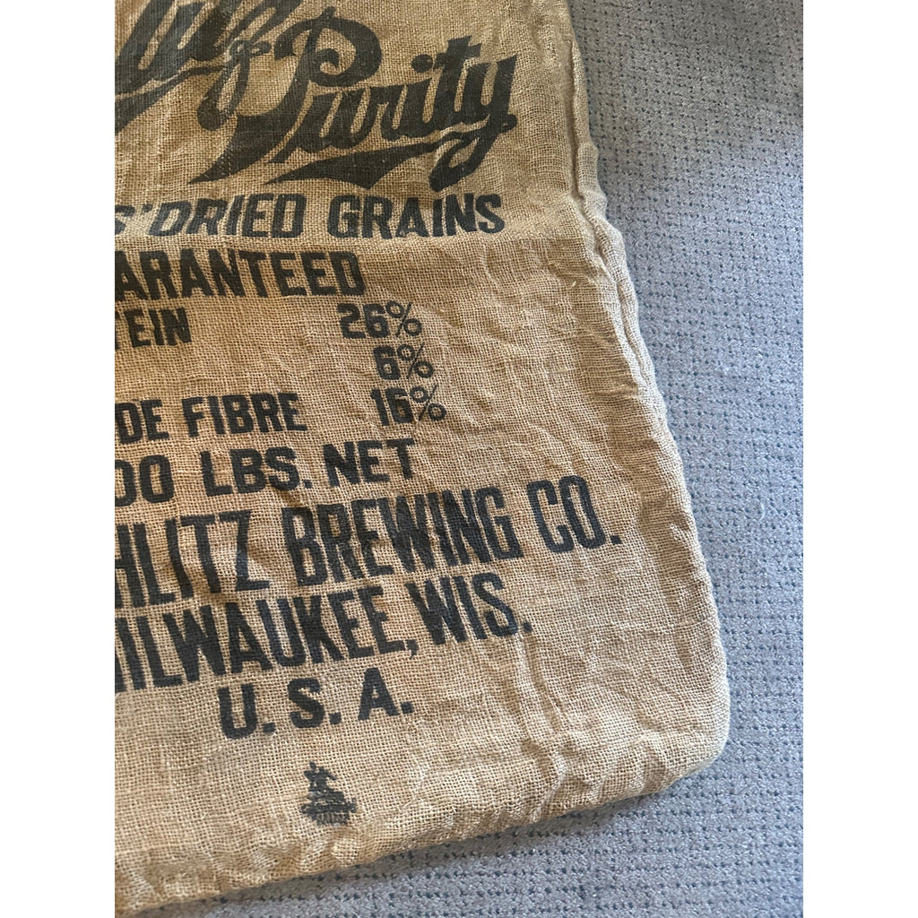 Rare Vintage Schlitz Beer Malt Purity Grains Burlap 100lb Grain Bag Milwaukee