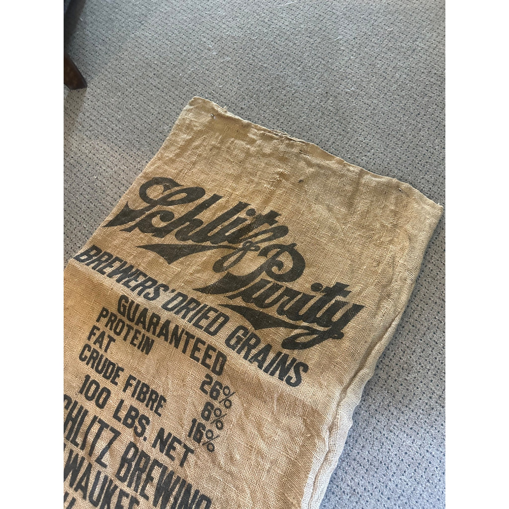 Rare Vintage Schlitz Beer Malt Purity Grains Burlap 100lb Grain Bag Milwaukee