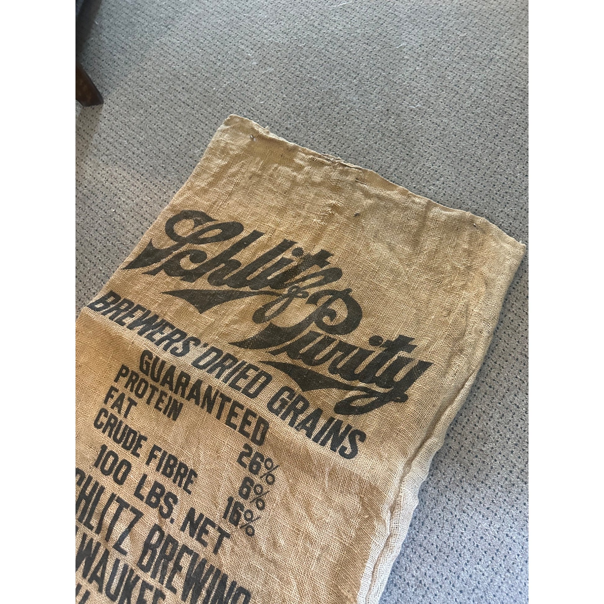 Rare Vintage Schlitz Beer Malt Purity Grains Burlap 100lb Grain Bag Milwaukee