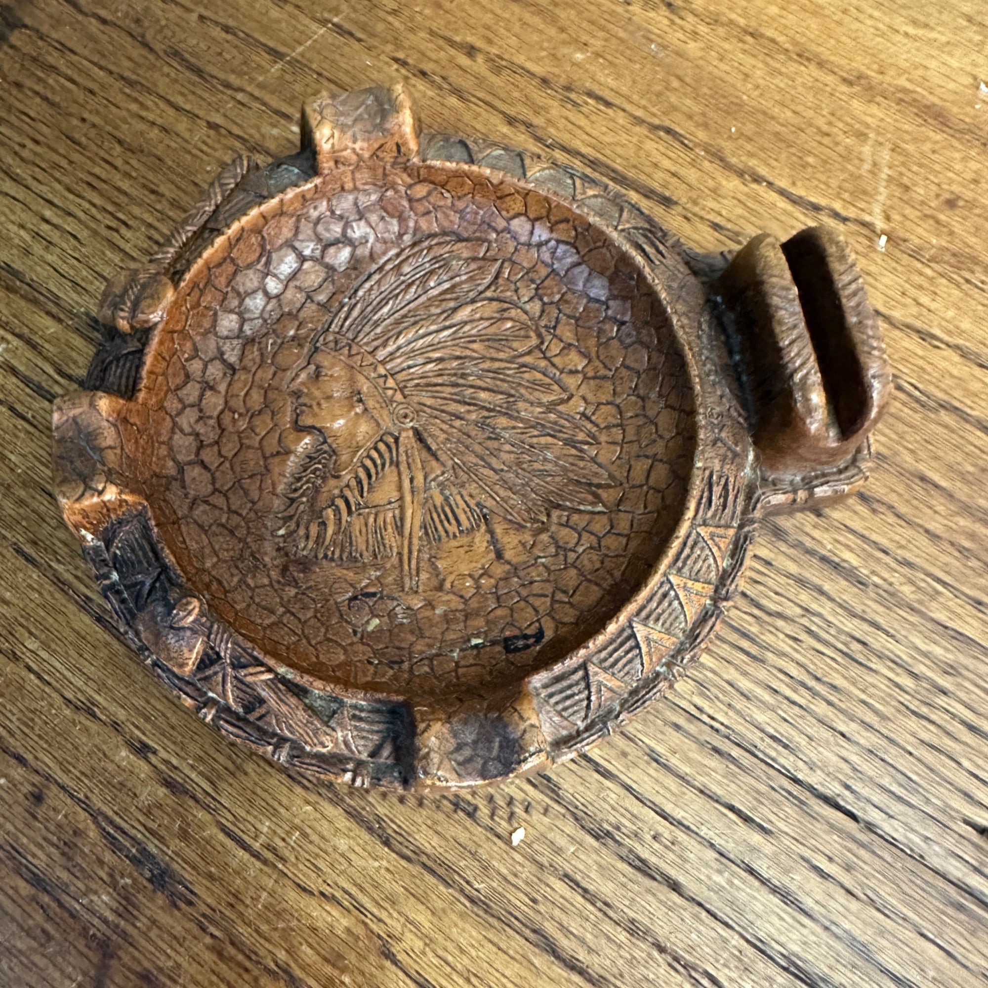 Vintage Syroco Style Art Deco Box Cigarette Case Ashtray Native American