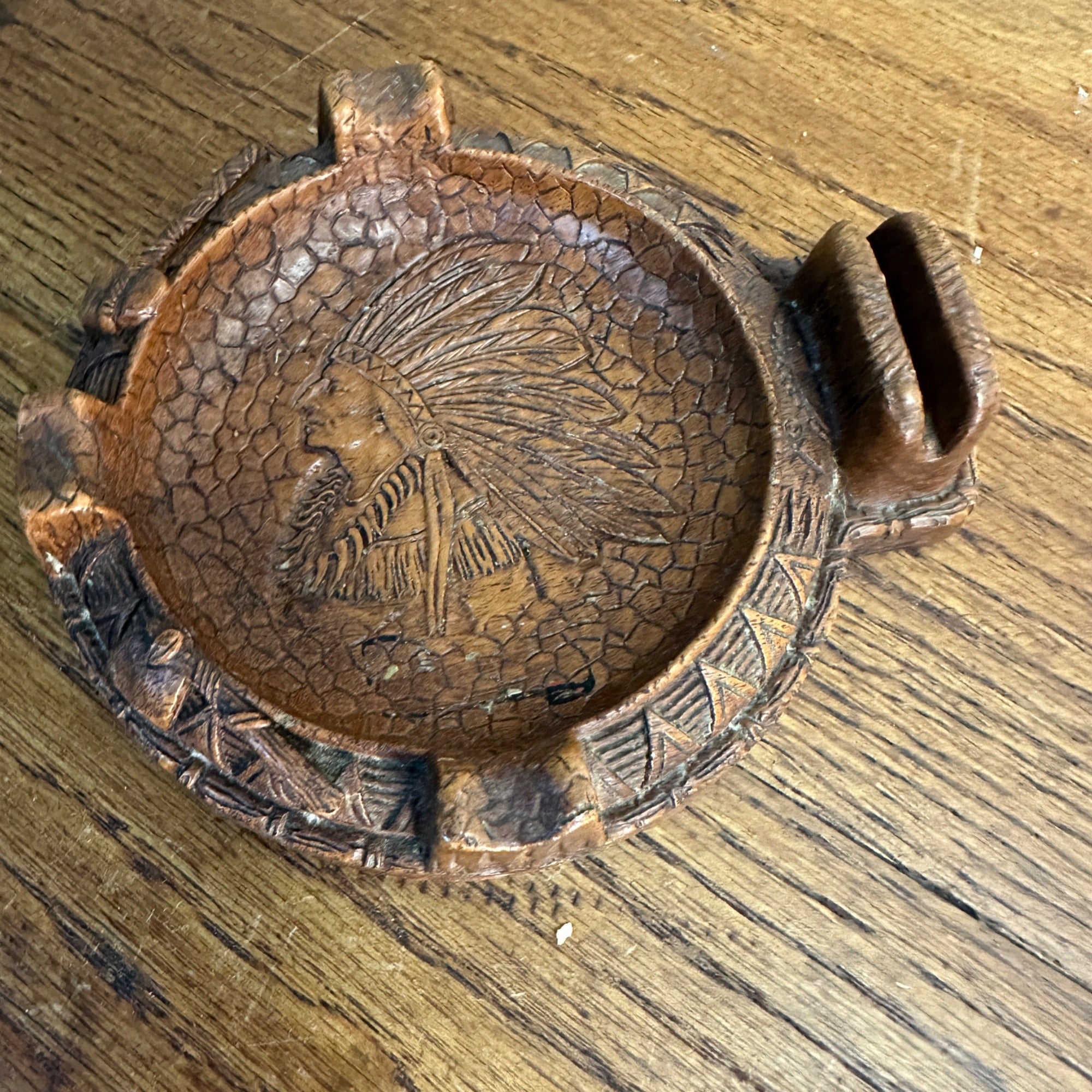 Vintage Syroco Style Art Deco Box Cigarette Case Ashtray Native American