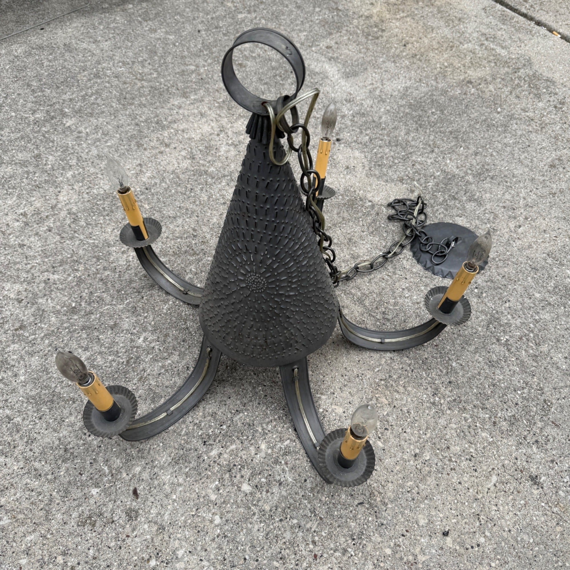 Large Punched Tin Primitive Style Chandelier Light Fixture Lighting Paul Revere