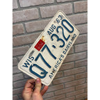 Vintage Wisconsin License Plate, White and Blue, August 1963