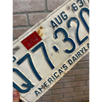 Vintage Wisconsin License Plate, White and Blue, August 1963