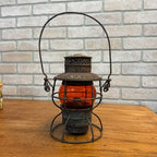 Chicago Milwaukee St Paul Railroad Adlake Kerosene Lantern Etched Orange Globe