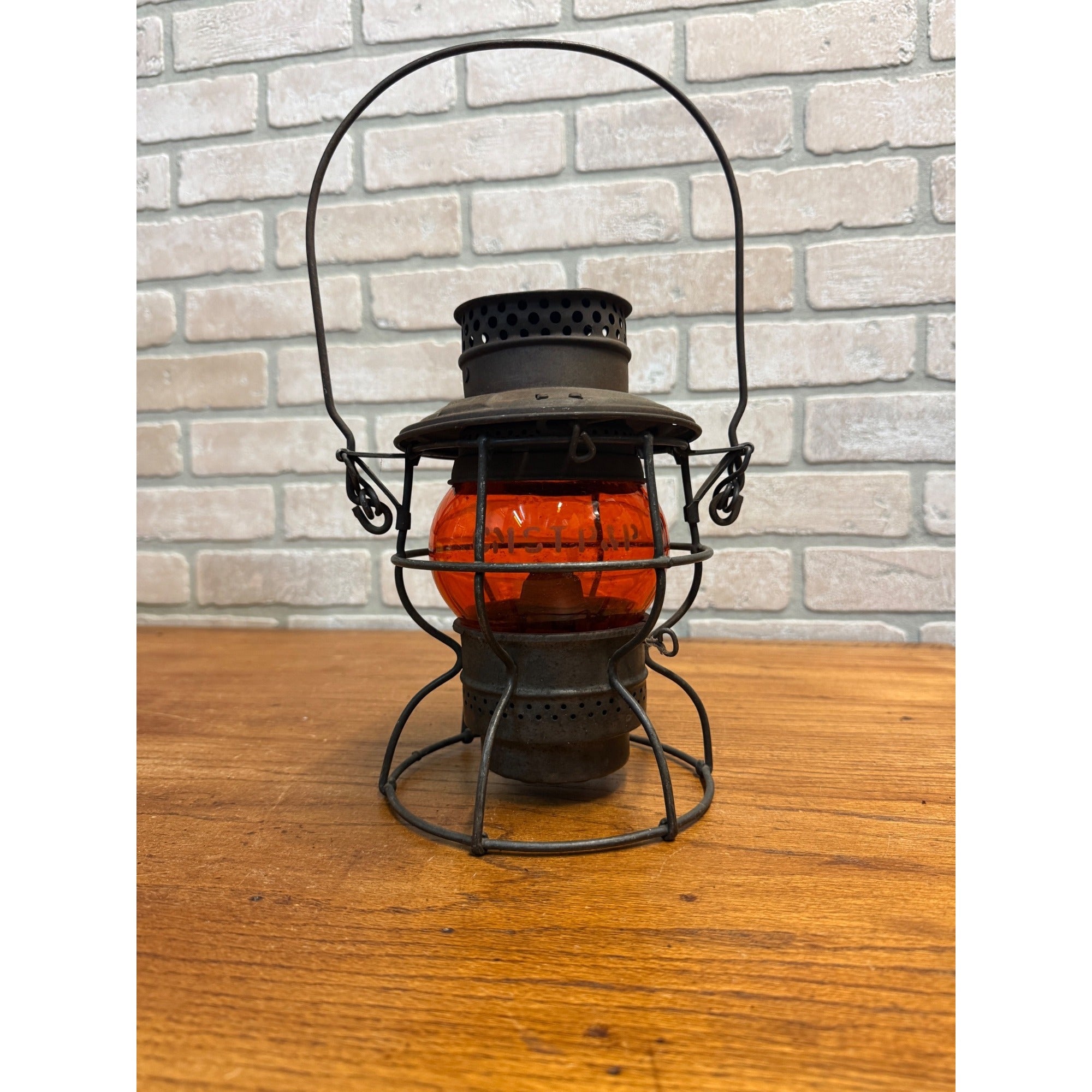 Chicago Milwaukee St Paul Railroad Adlake Kerosene Lantern Etched Orange Globe