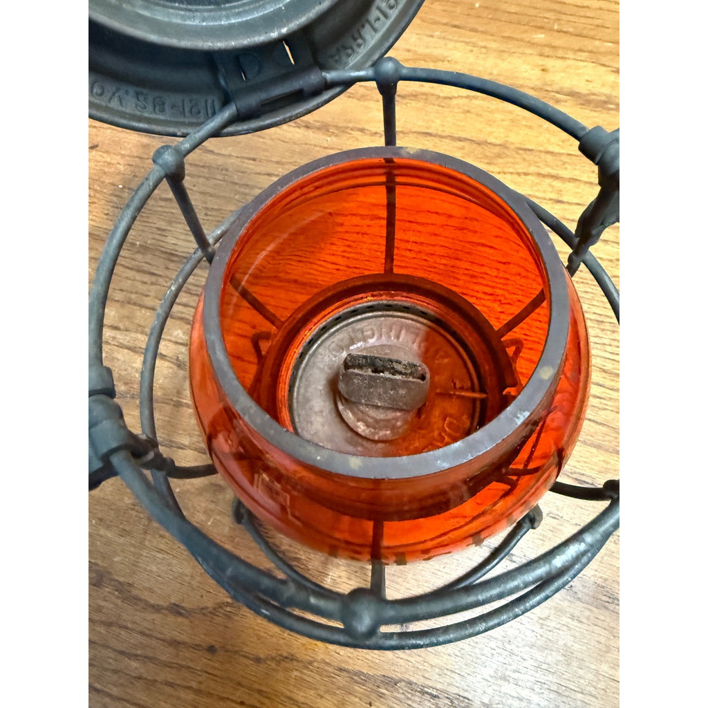 Chicago Milwaukee St Paul Railroad Adlake Kerosene Lantern Etched Orange Globe