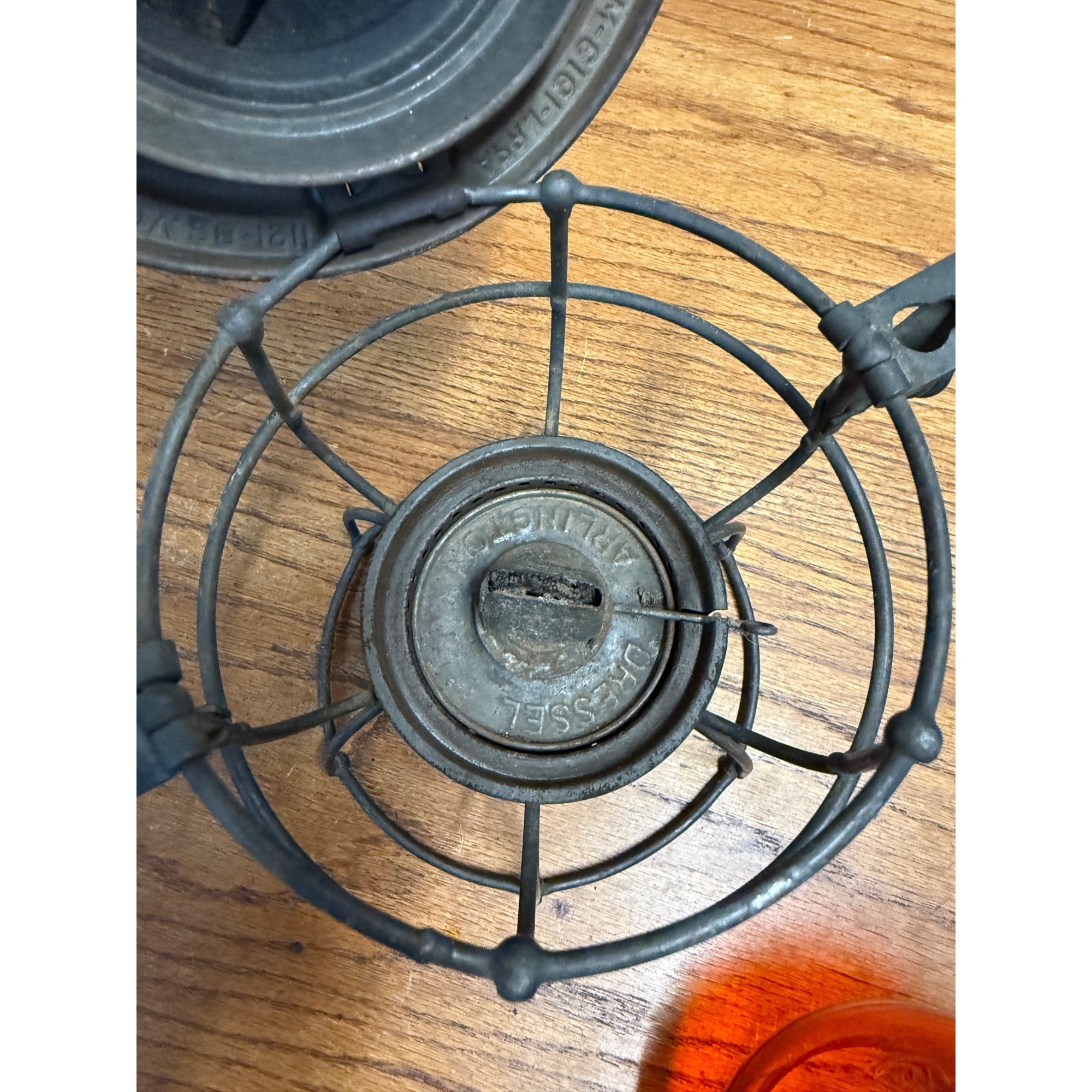 Chicago Milwaukee St Paul Railroad Adlake Kerosene Lantern Etched Orange Globe