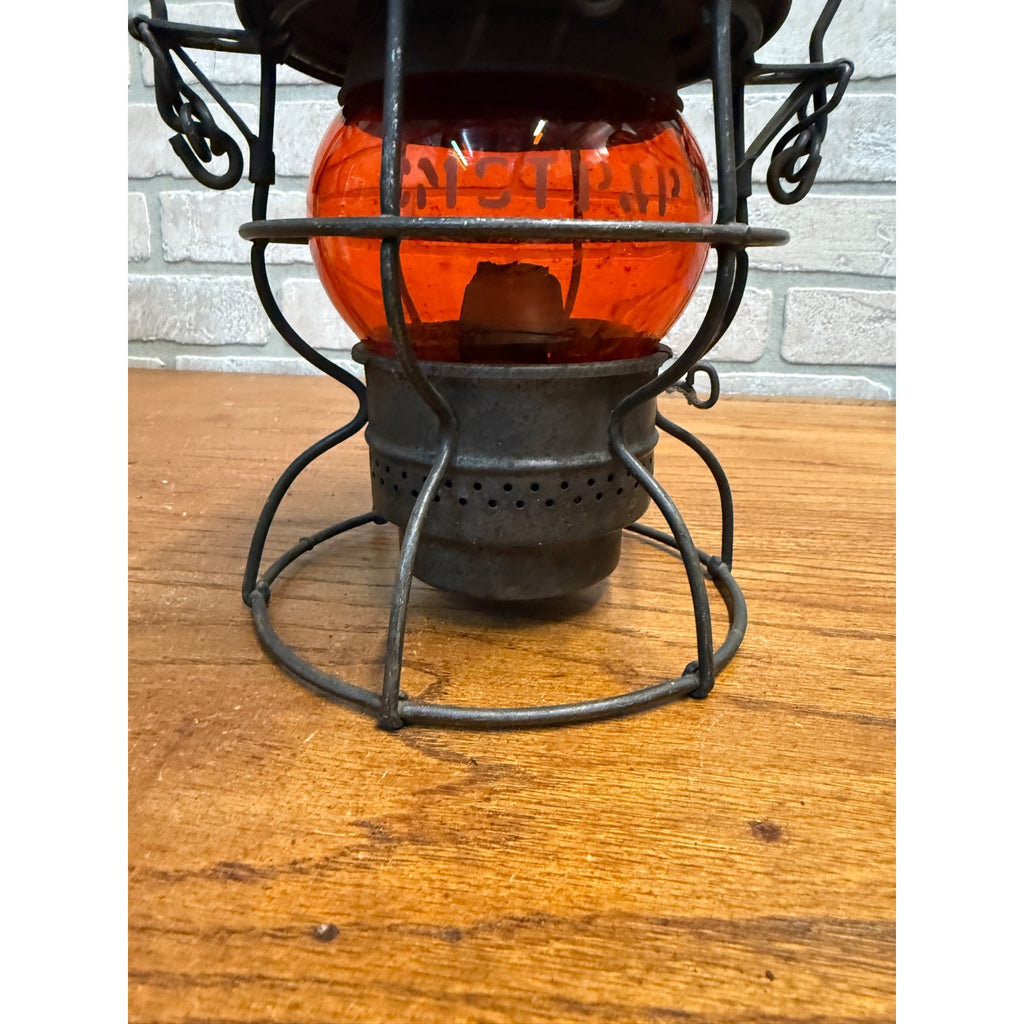 Chicago Milwaukee St Paul Railroad Adlake Kerosene Lantern Etched Orange Globe