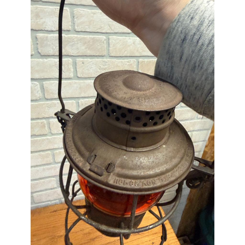 Chicago Milwaukee St Paul Railroad Adlake Kerosene Lantern Etched Orange Globe