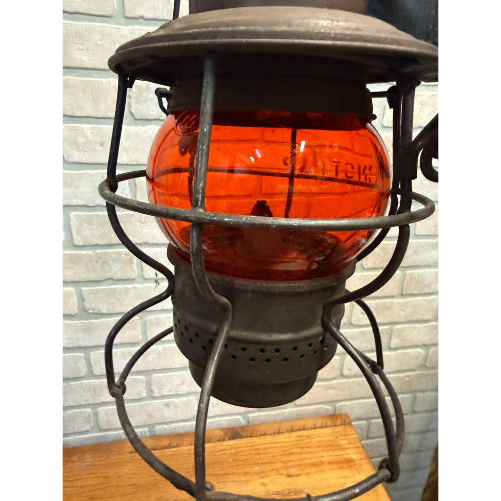 Chicago Milwaukee St Paul Railroad Adlake Kerosene Lantern Etched Orange Globe