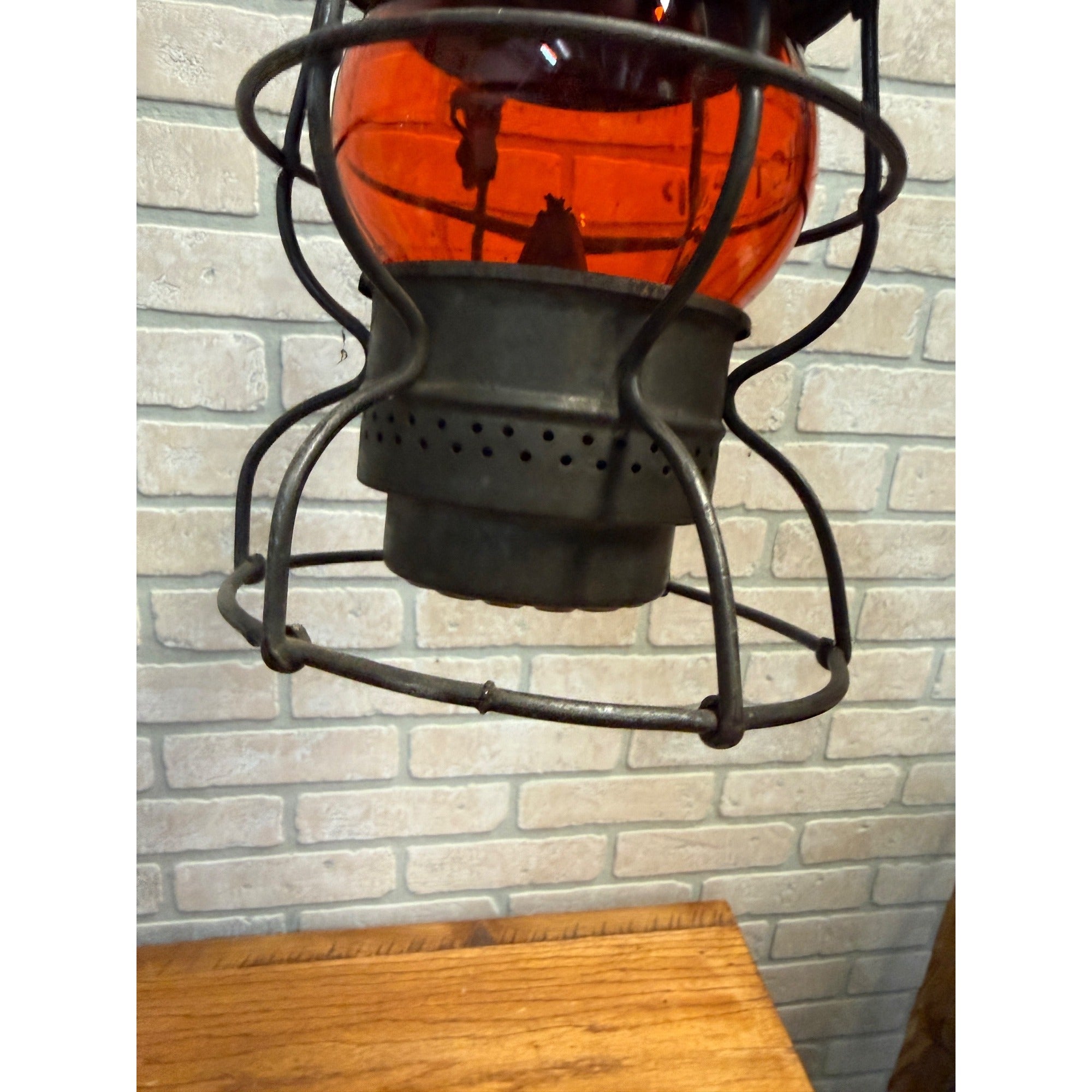 Chicago Milwaukee St Paul Railroad Adlake Kerosene Lantern Etched Orange Globe