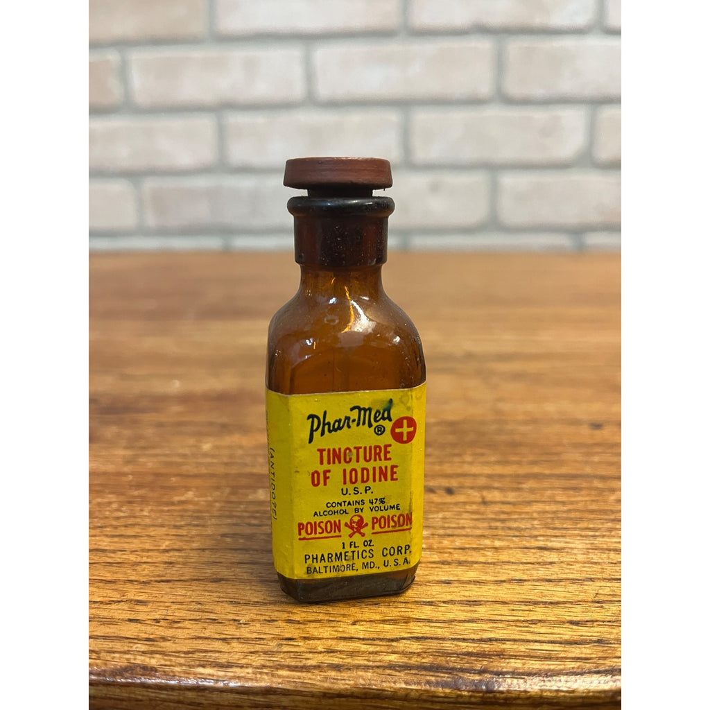 Vintage Pharm Med Tincher of Iodine Poison Bottle Skull Crossbones