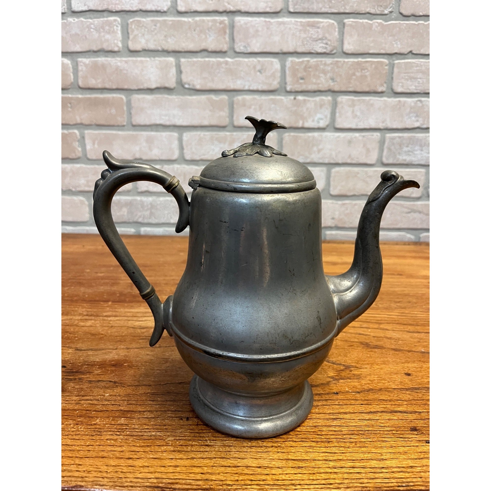 Antique Primitive 19th c. Flagg Homan Pewter Tea Pot Victorian