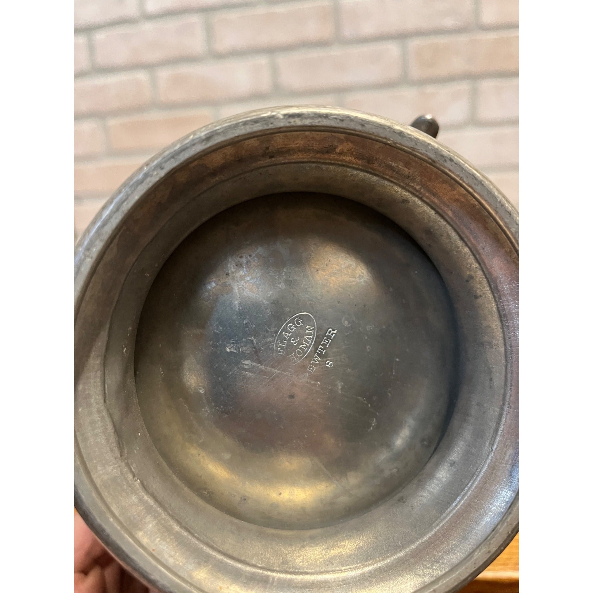 Antique Primitive 19th c. Flagg Homan Pewter Tea Pot Victorian
