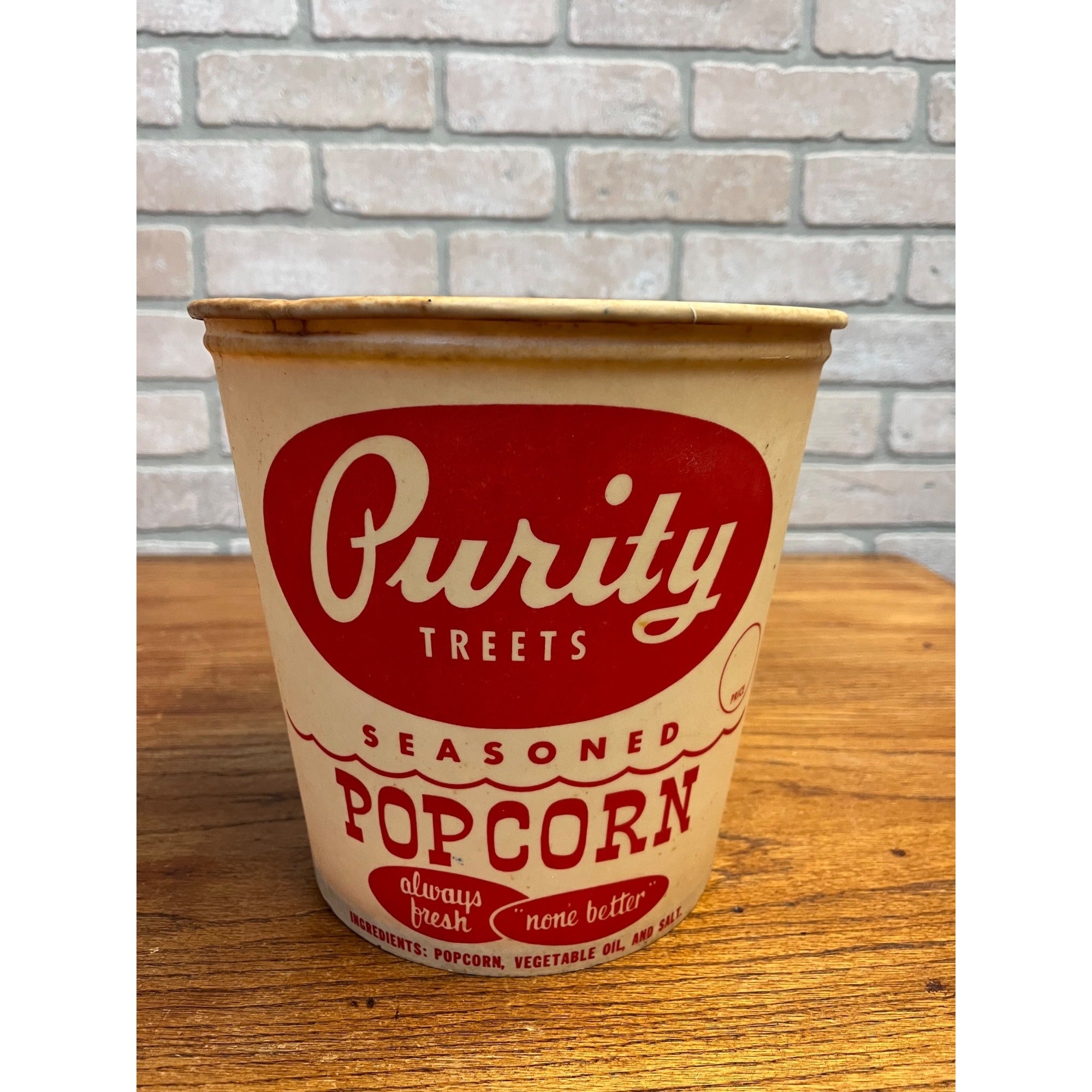 Vintage 1950s Purity Treats Seasoned Popcorn Advertising Paper Tub Butler Wis