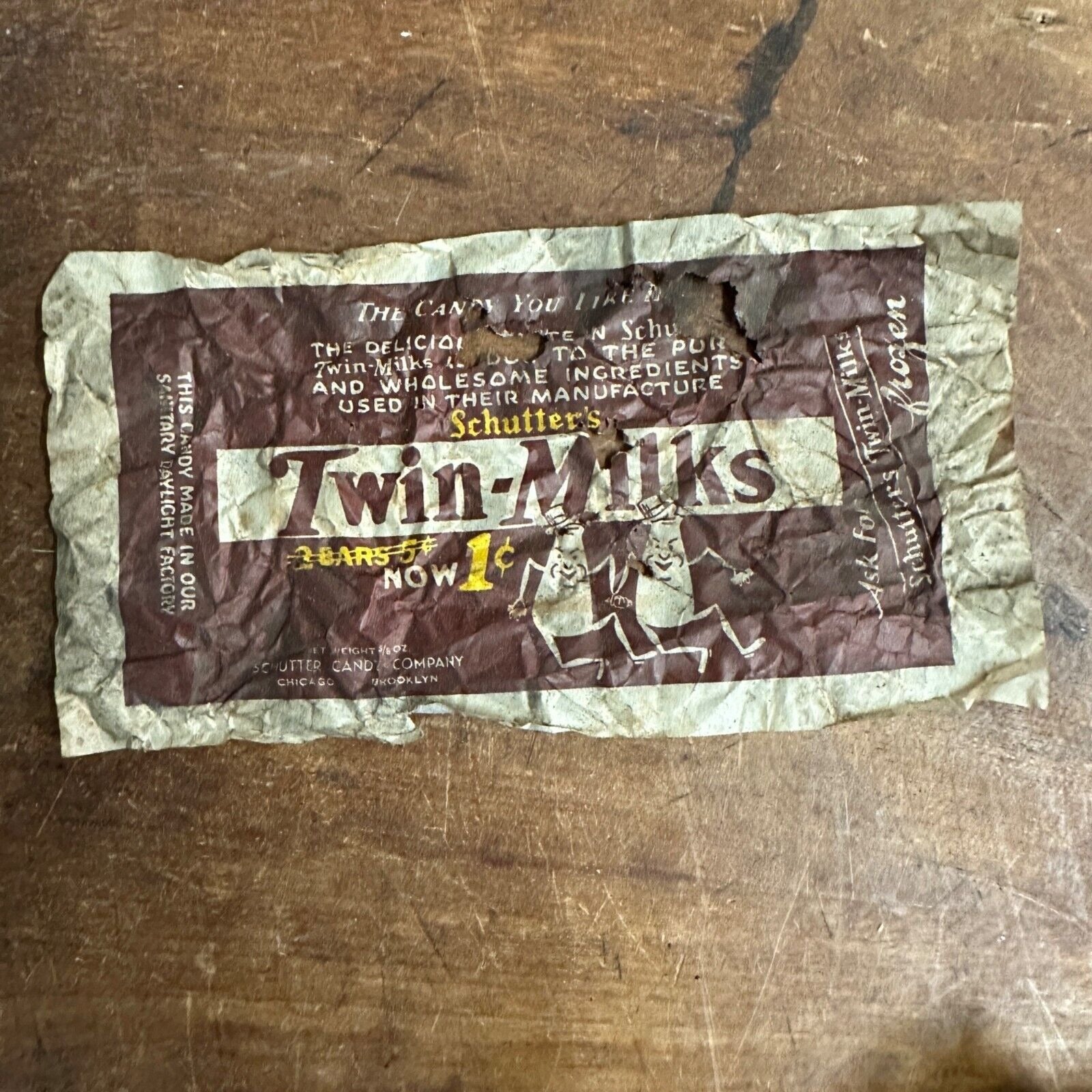 Vintage 1930s Twin Milks Candy Bar Wax Wrapper - Schutter Candy Company
