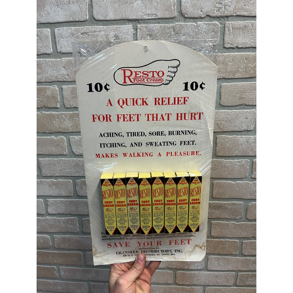 Vintage 1940s Resto Foot Cream Drug Store Advertising Display Sign NOS NEW