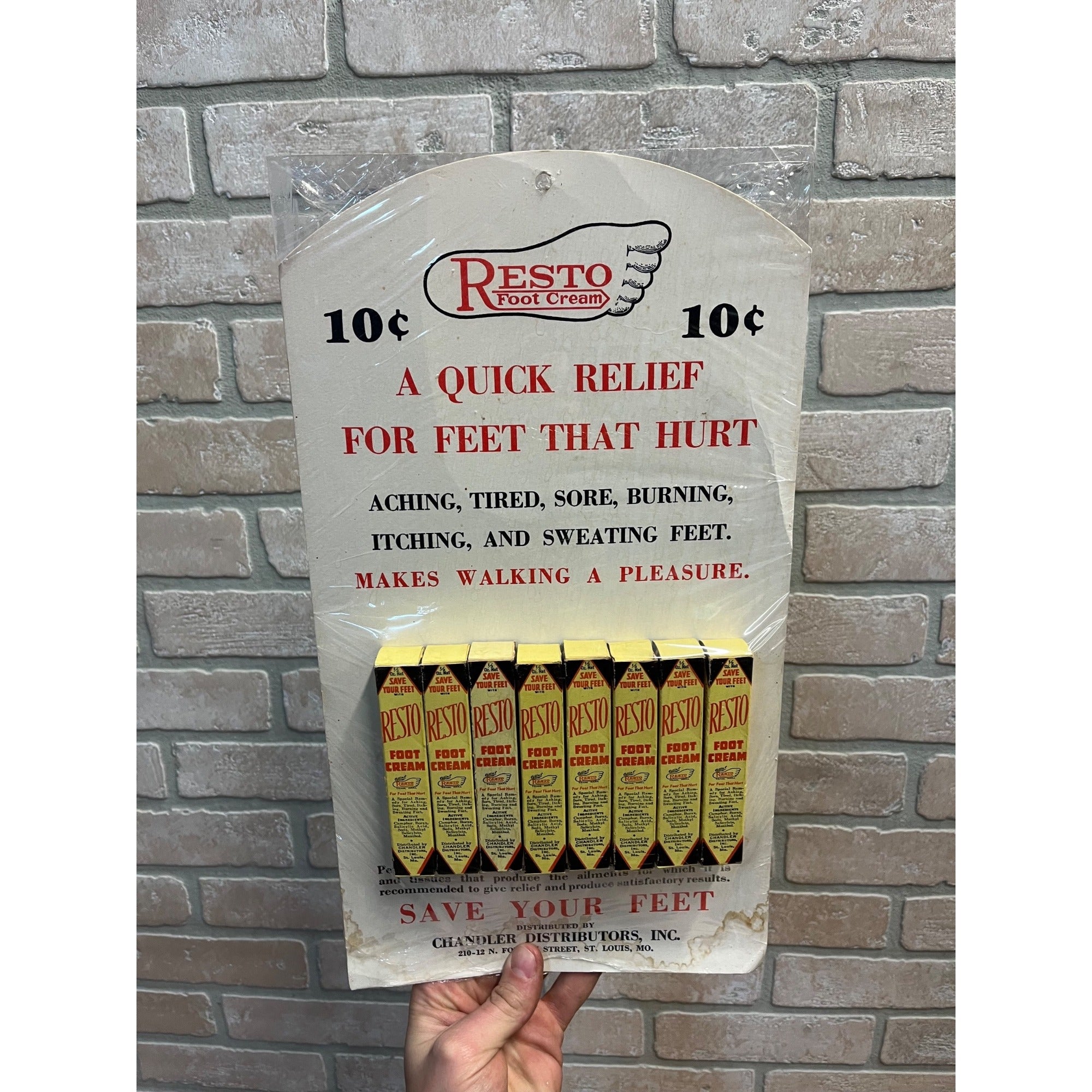 Vintage 1940s Resto Foot Cream Drug Store Advertising Display Sign NOS NEW