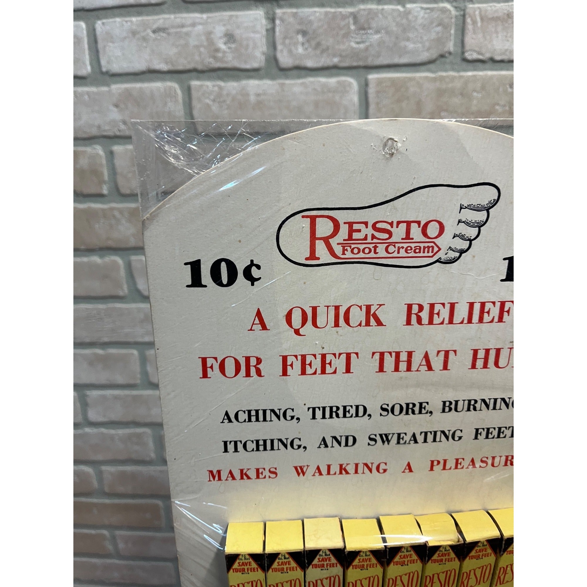 Vintage 1940s Resto Foot Cream Drug Store Advertising Display Sign NOS NEW