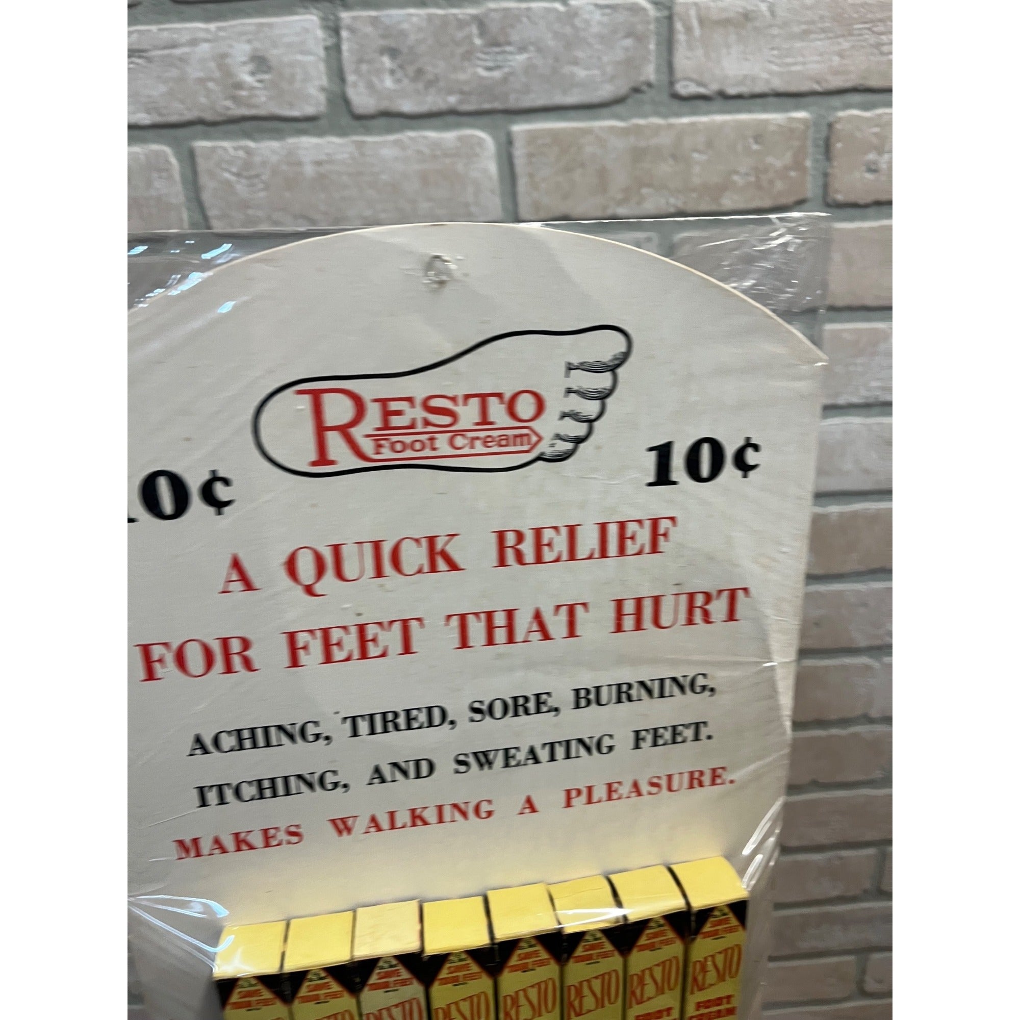 Vintage 1940s Resto Foot Cream Drug Store Advertising Display Sign NOS NEW