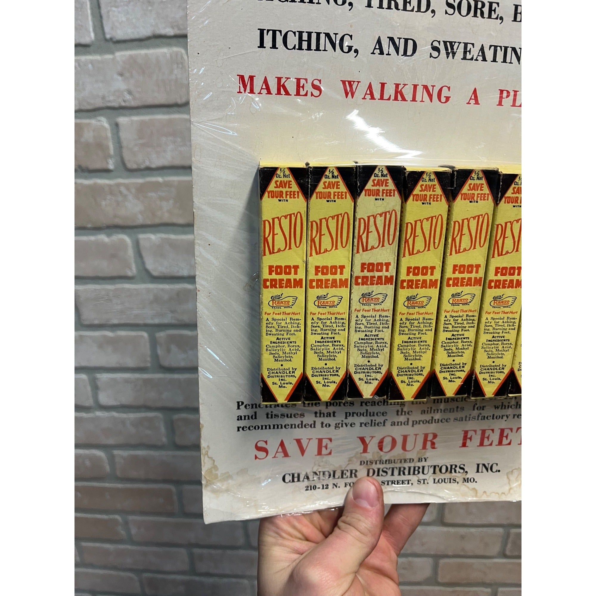 Vintage 1940s Resto Foot Cream Drug Store Advertising Display Sign NOS NEW