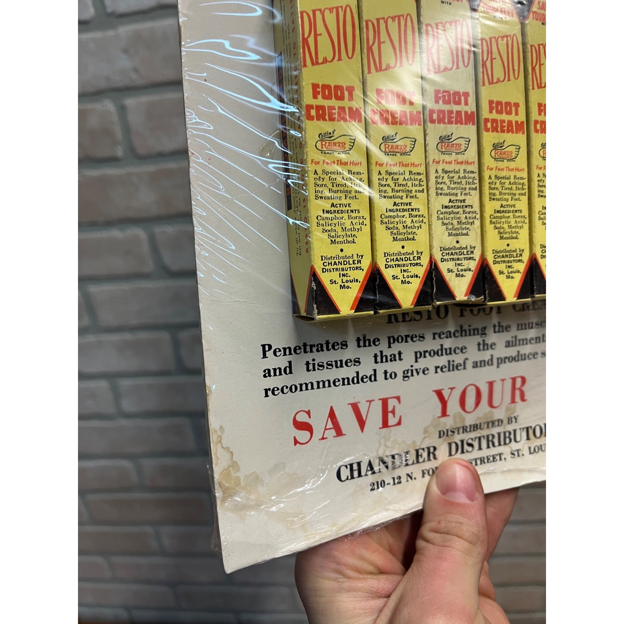 Vintage 1940s Resto Foot Cream Drug Store Advertising Display Sign NOS NEW