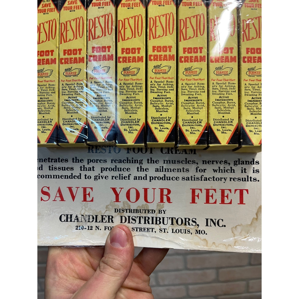 Vintage 1940s Resto Foot Cream Drug Store Advertising Display Sign NOS NEW