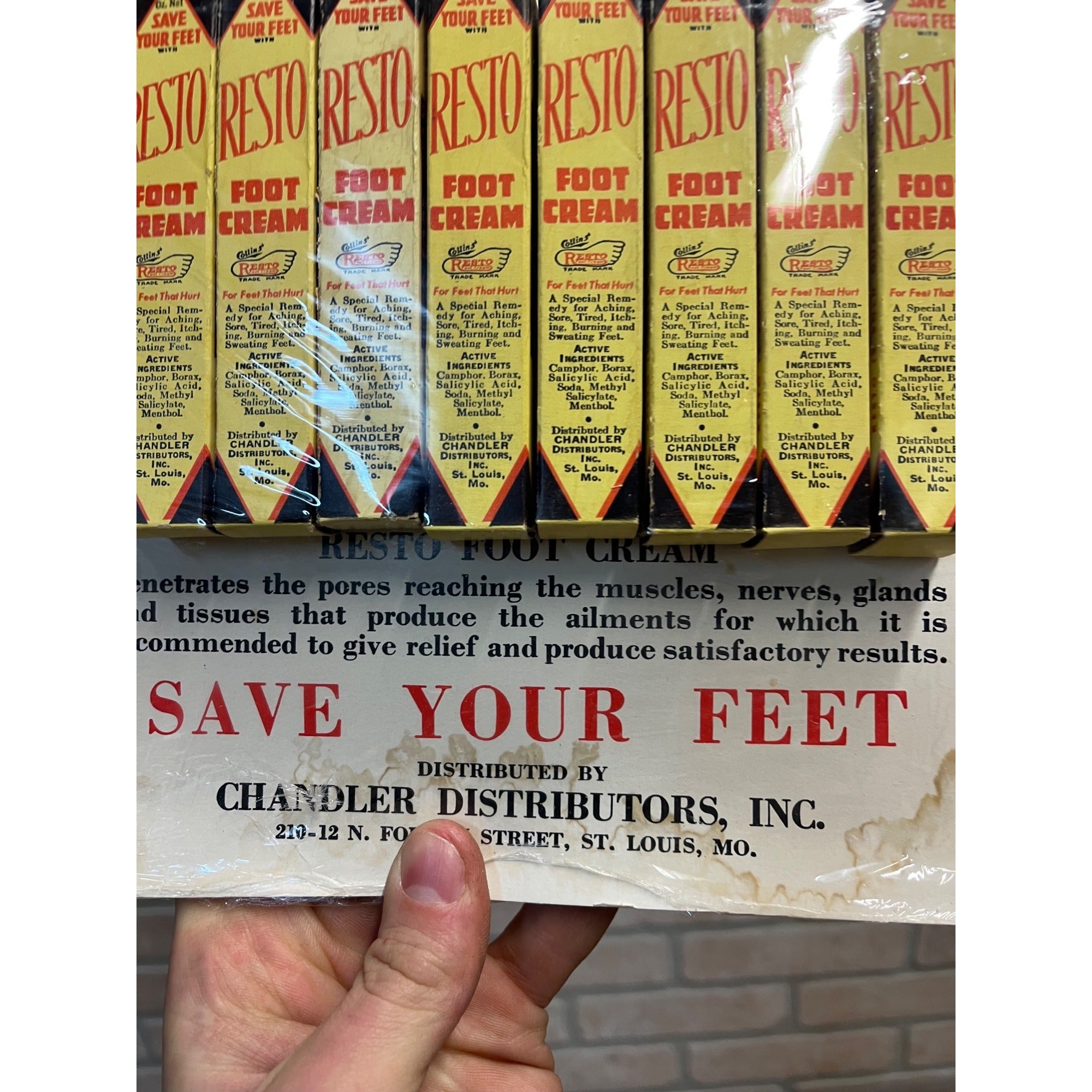 Vintage 1940s Resto Foot Cream Drug Store Advertising Display Sign NOS NEW