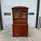 Antique Primitive 19th c. Kitchen Cupboard Red Stepback Hutch Cabinet Farmhouse