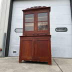 Antique Primitive 19th c. Kitchen Cupboard Red Stepback Hutch Cabinet Farmhouse