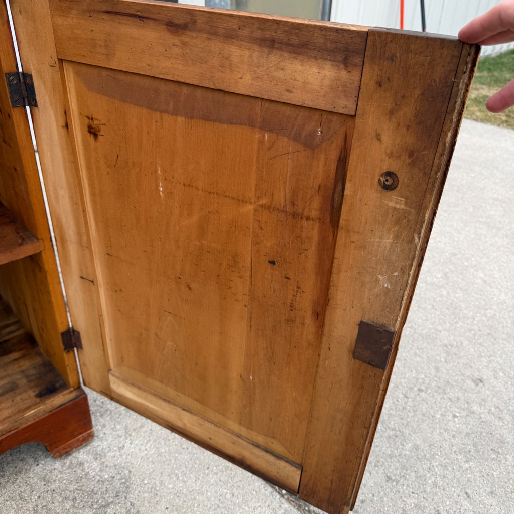 Antique Primitive 19th c. Kitchen Cupboard Red Stepback Hutch Cabinet Farmhouse