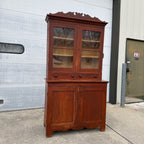 Antique Primitive 19th c. Kitchen Cupboard Red Stepback Hutch Cabinet Farmhouse