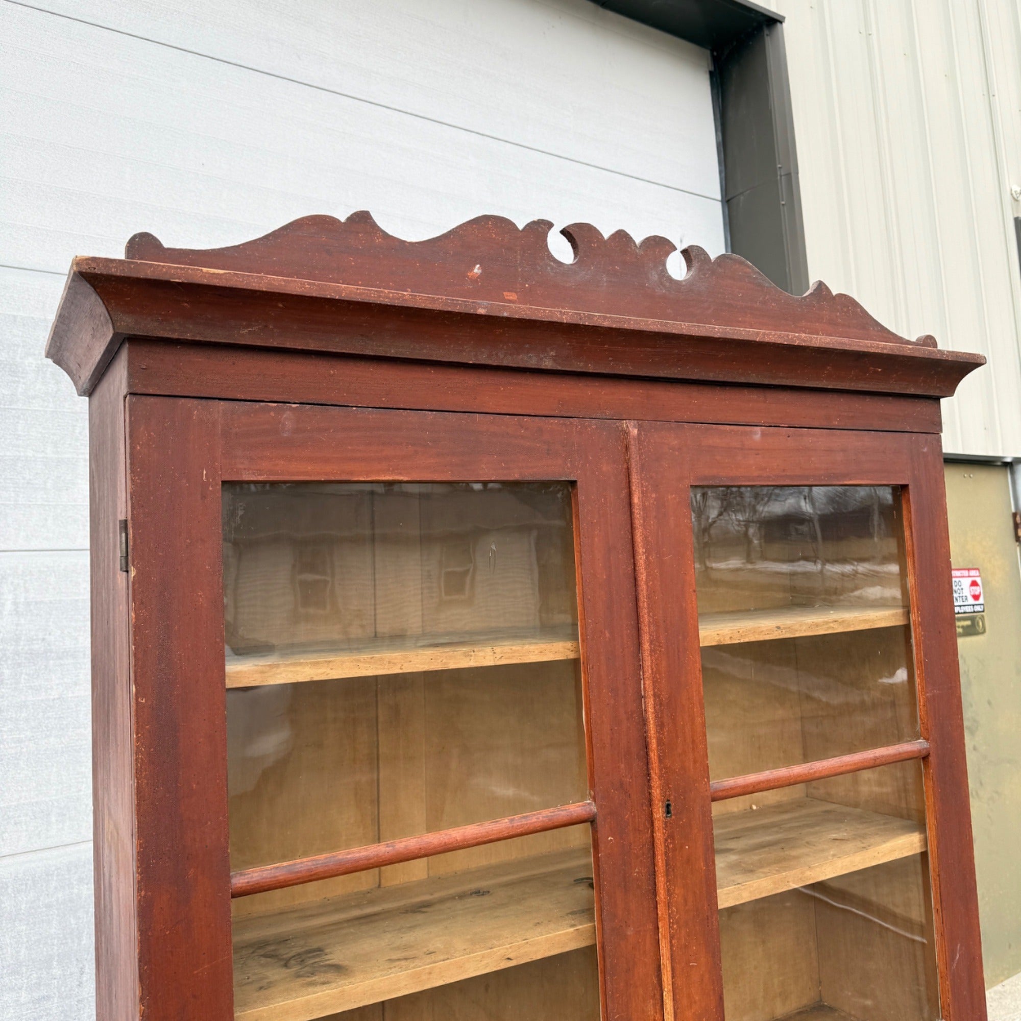 Antique Primitive 19th c. Kitchen Cupboard Red Stepback Hutch Cabinet Farmhouse