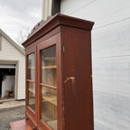 Antique Primitive 19th c. Kitchen Cupboard Red Stepback Hutch Cabinet Farmhouse