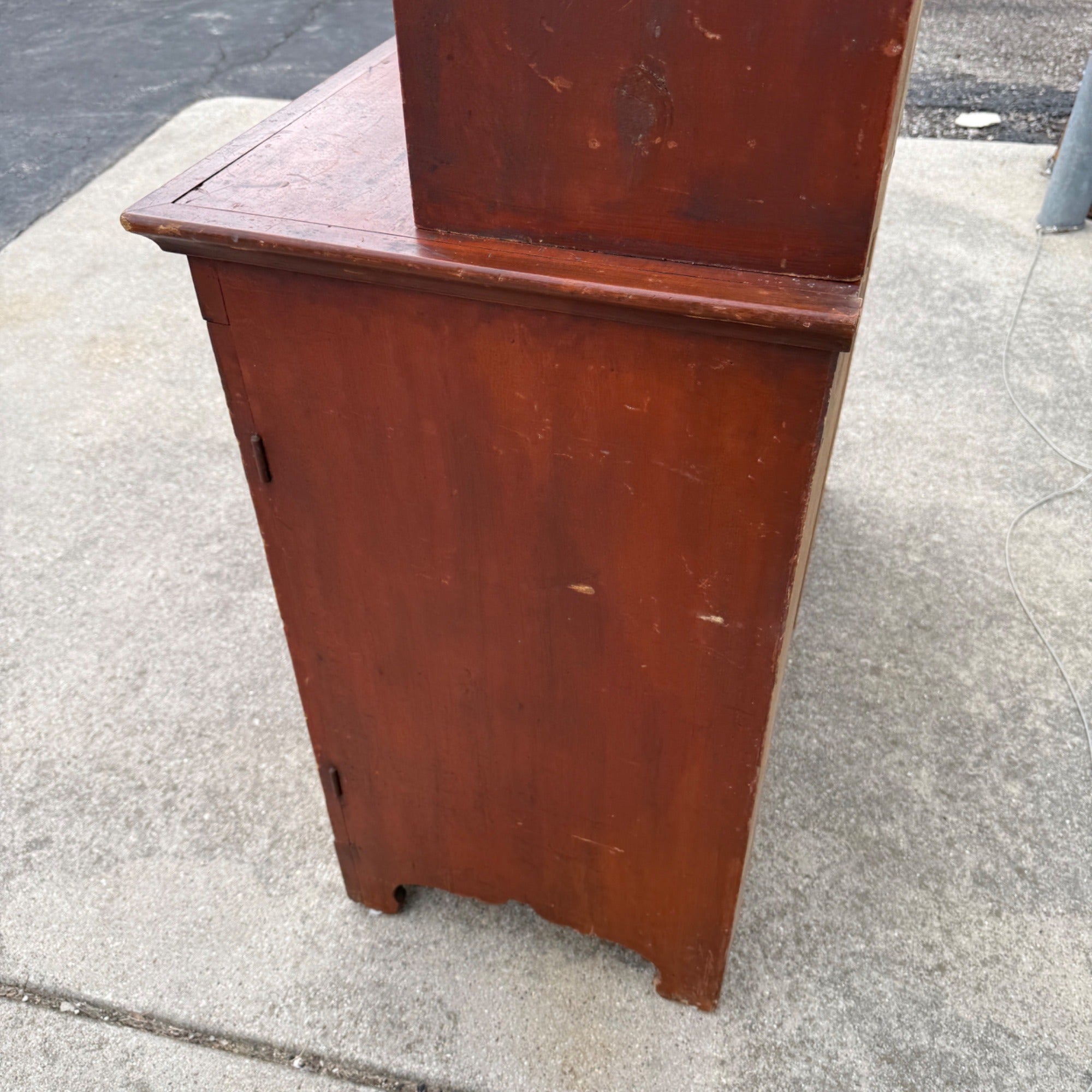 Antique Primitive 19th c. Kitchen Cupboard Red Stepback Hutch Cabinet Farmhouse