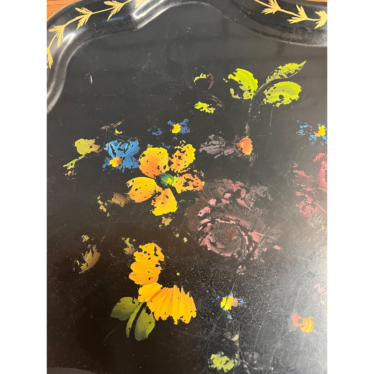 Vintage Scalloped Metal Tray With Hand-Painted Floral Decoration E.T. Nash Co. New York