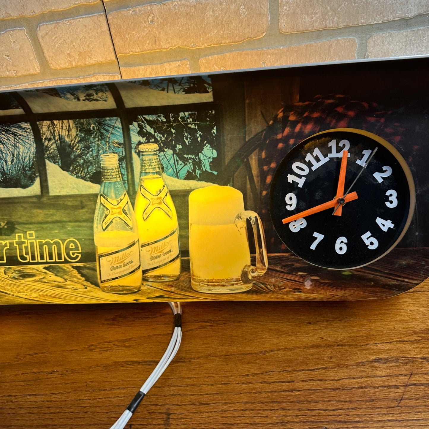 Vintage 1970s It's Miller Time Lighted Advertising Bar Clock Sign Winter Scene High Life