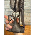 Vintage Hand-Carved Hardwood Stylized Bird Sculpture Poised on Branch Balinese MCM