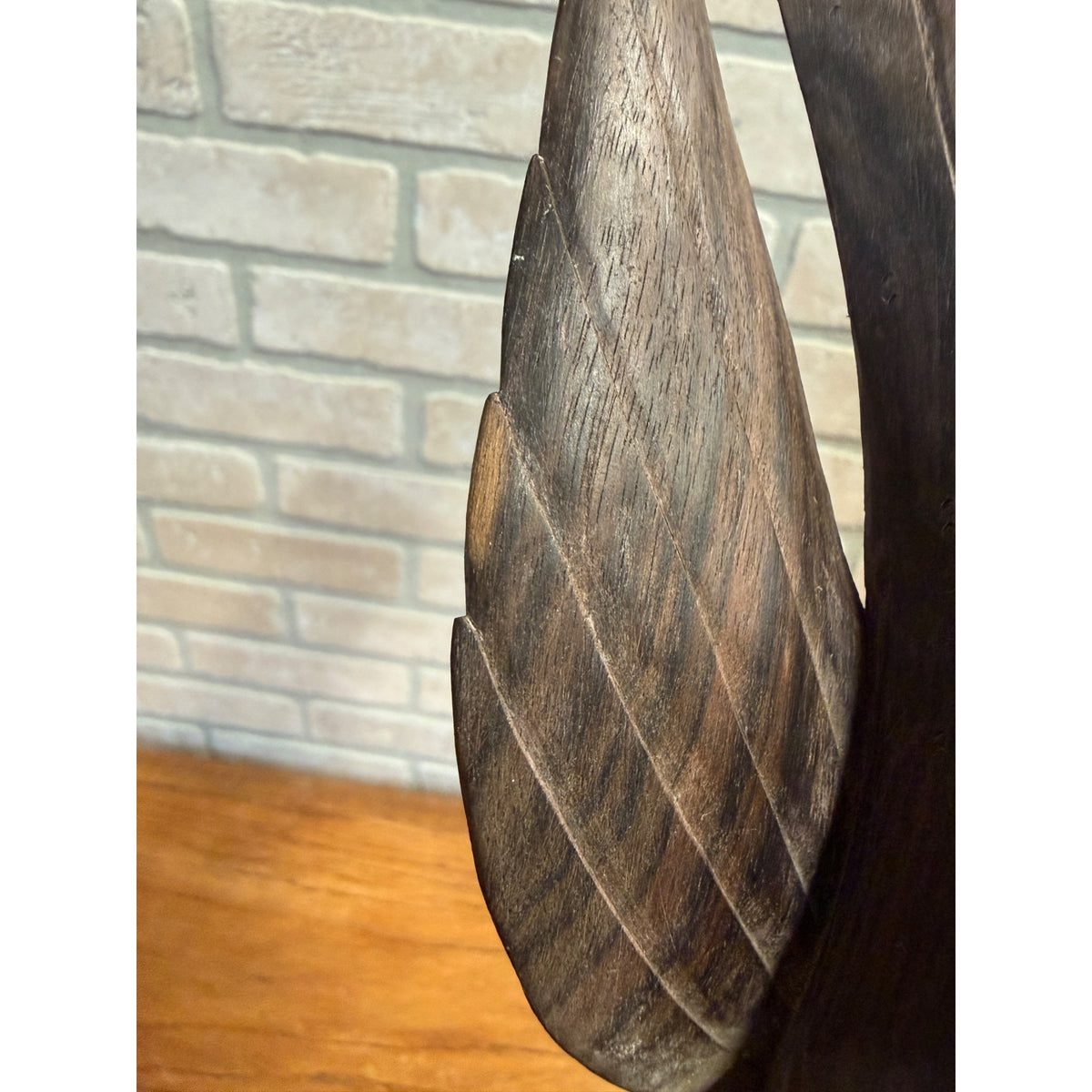 Vintage Hand-Carved Hardwood Stylized Bird Sculpture Poised on Branch Balinese MCM