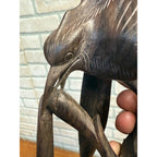 Vintage Hand-Carved Hardwood Stylized Bird Sculpture Poised on Branch Balinese MCM