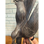 Vintage Hand-Carved Hardwood Stylized Bird Sculpture Poised on Branch Balinese MCM