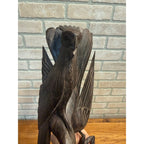 Vintage Hand-Carved Hardwood Stylized Bird Sculpture Poised on Branch Balinese MCM