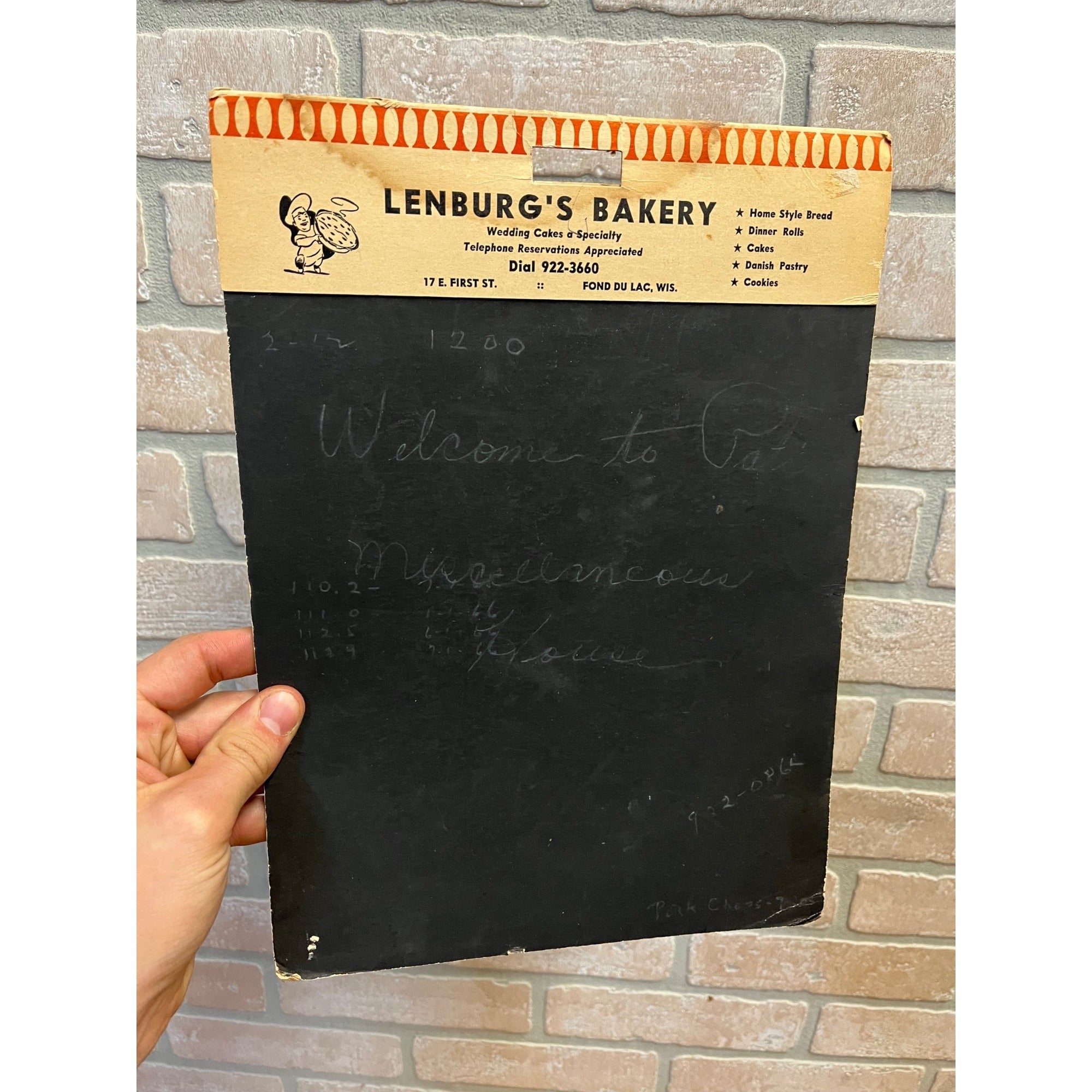 Vintage Lenburg's Bakery Blackboard Advertising Sign Fond du Lac Wis WI