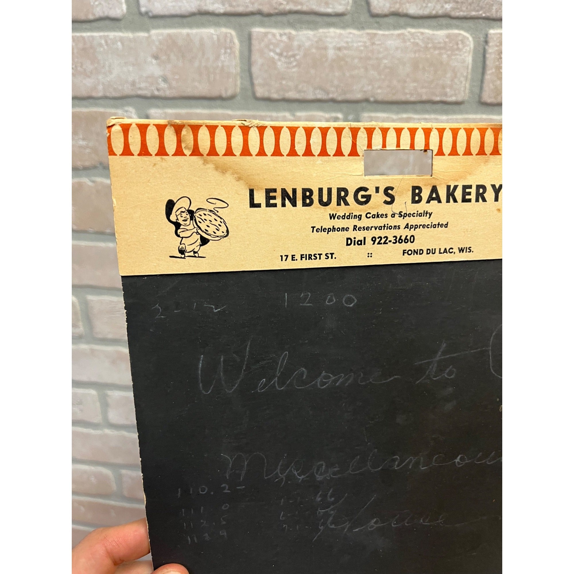 Vintage Lenburg's Bakery Blackboard Advertising Sign Fond du Lac Wis WI