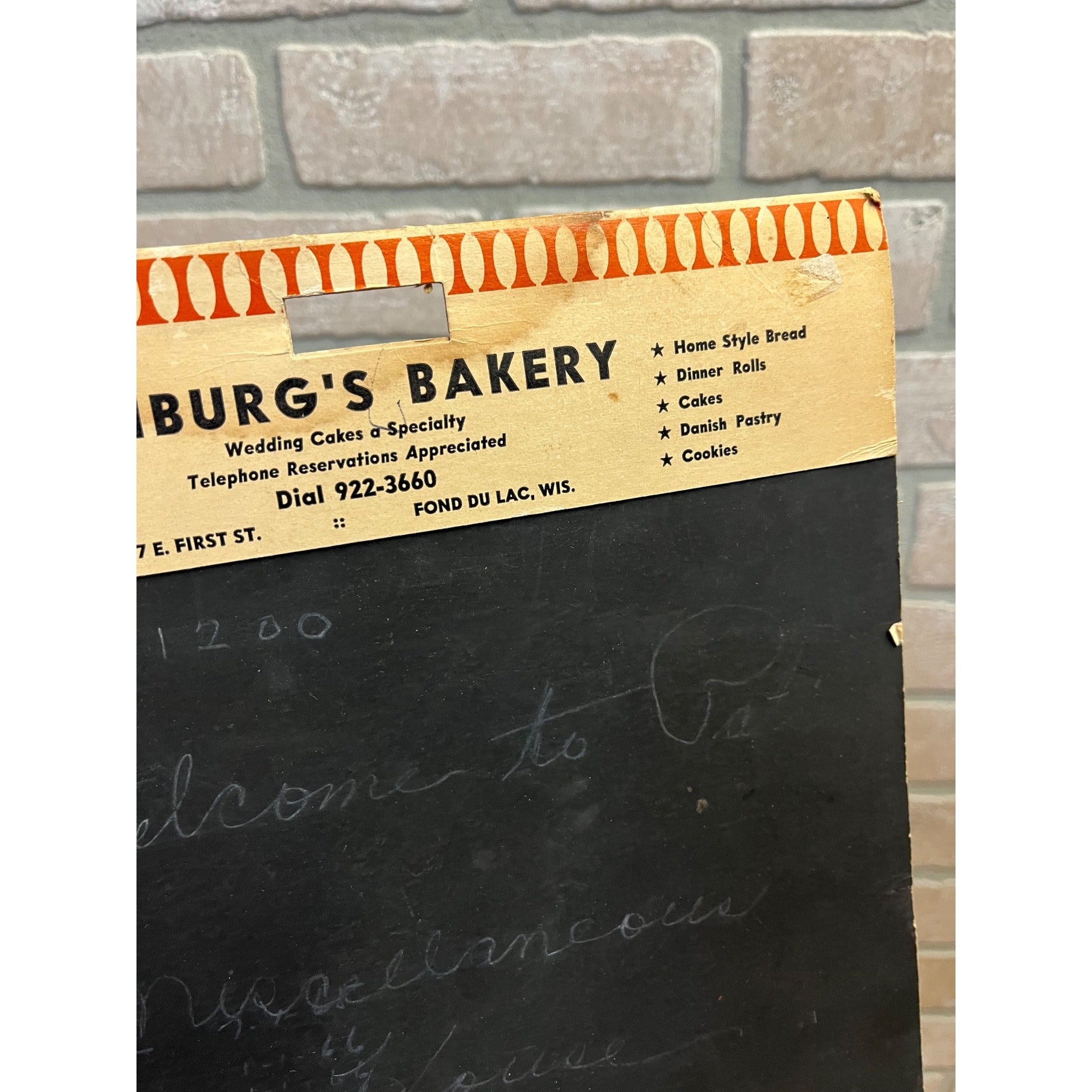 Vintage Lenburg's Bakery Blackboard Advertising Sign Fond du Lac Wis WI