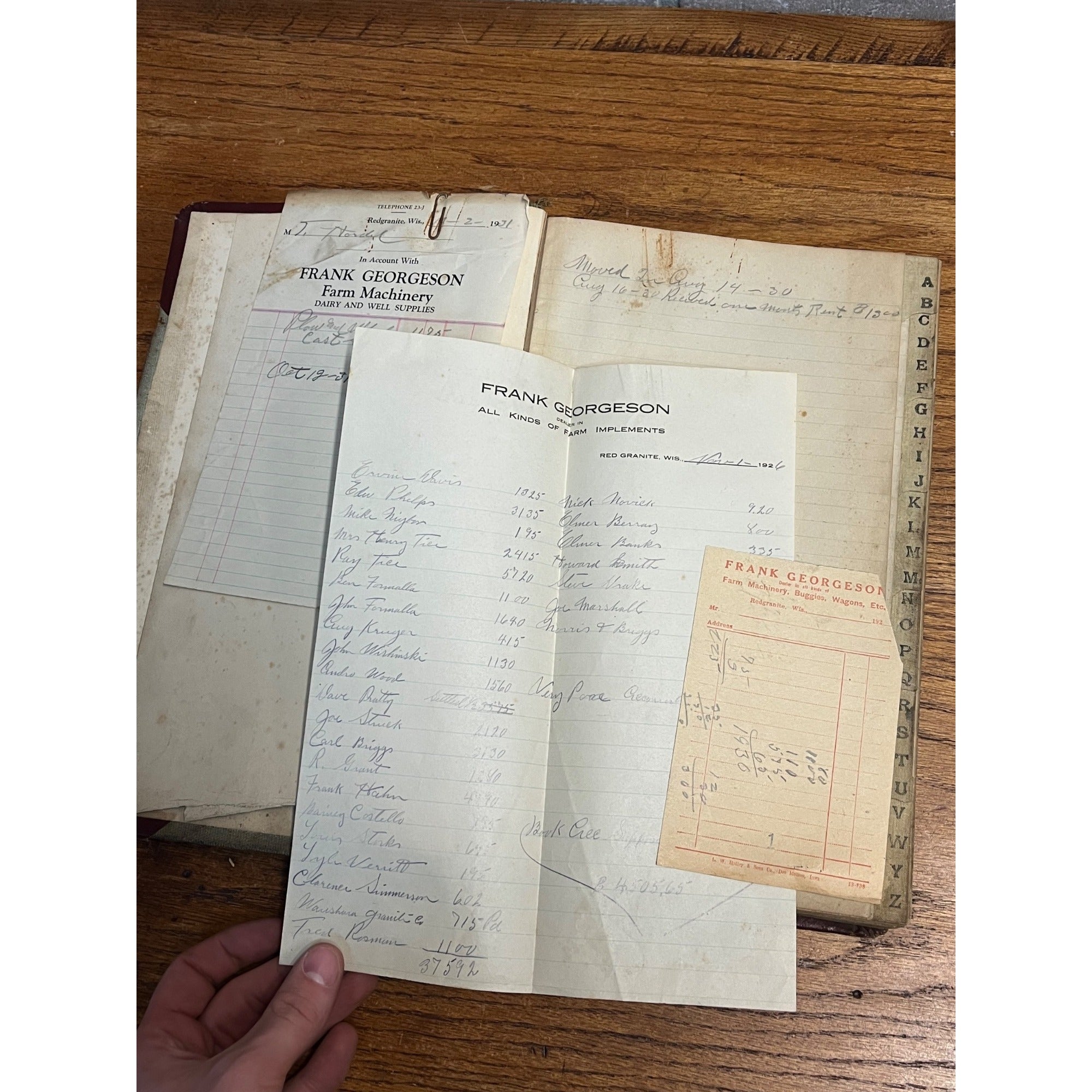 Vintage 1930s Frank Georgeson Farm Implement Dealer Ledger Book Redgranite, Wis