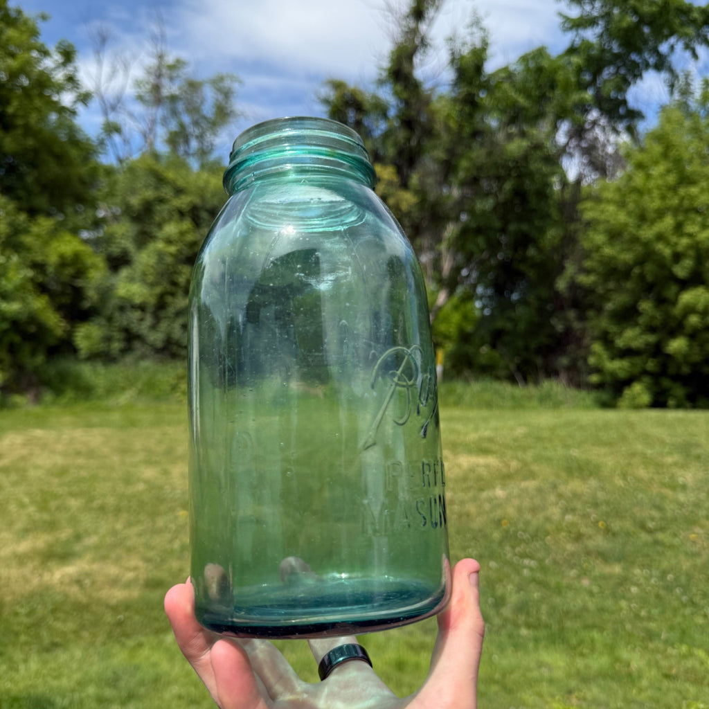 Vintage Aqua Blue Half Gallon Mason Ball Jar Canning Fruit Green #5