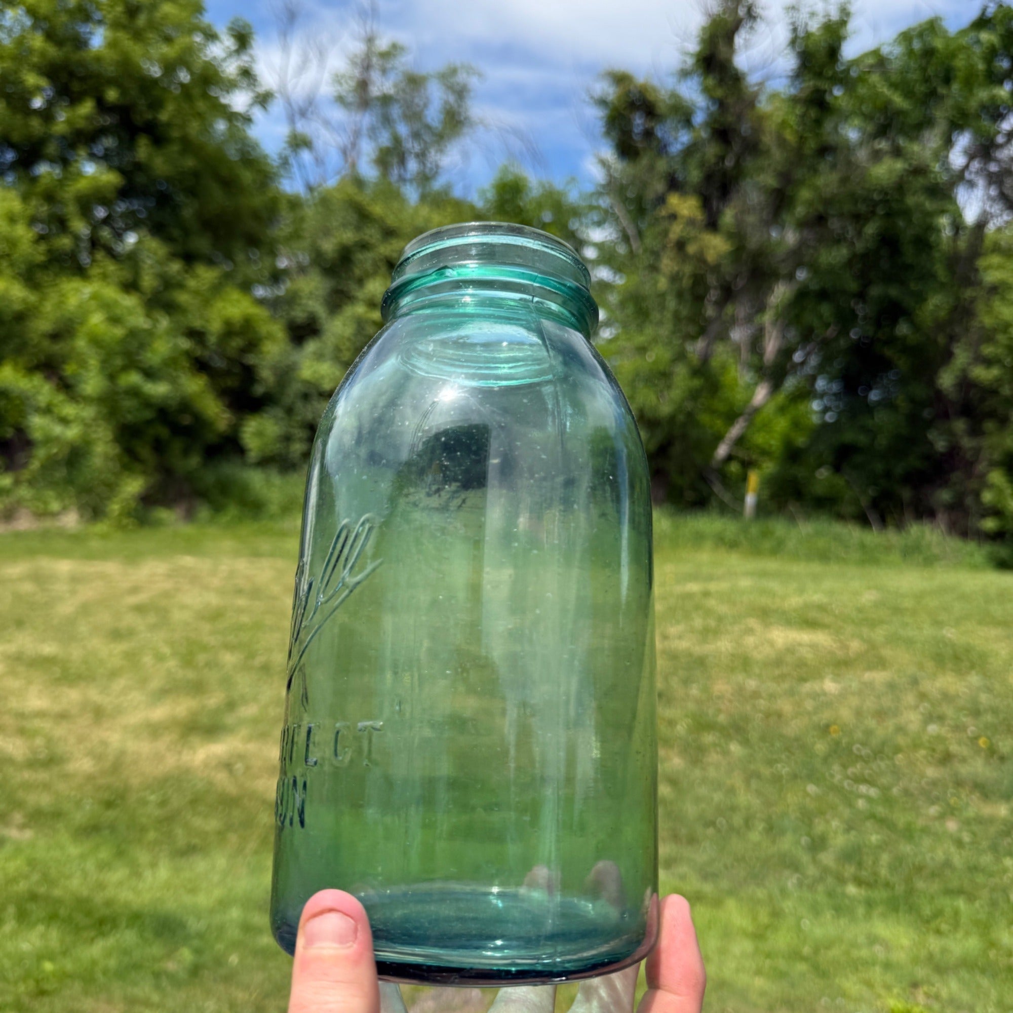 Vintage Aqua Blue Half Gallon Mason Ball Jar Canning Fruit Green #5